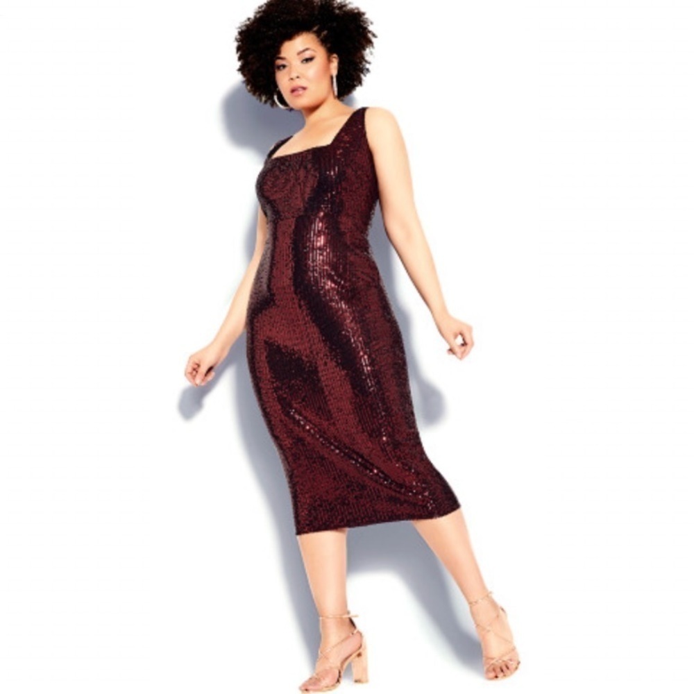 NWT City Chic Sexy Sequin Sleeveless Midi Dress In Red
